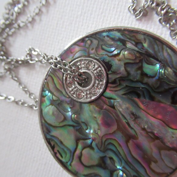 🇨🇦 Abalone shell pendant necklace, Harvest Moon, Silver, 20", large - Picture 5 of 9